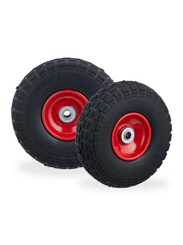 relaxdays 4x Sackkarrenrad in Schwarz-Rot - (H)85 x Ø260 mm