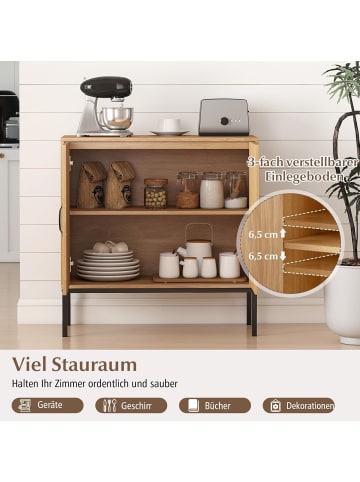 COSTWAY Sideboard Rattan Aufbewahrungsschrank in Hellbraun