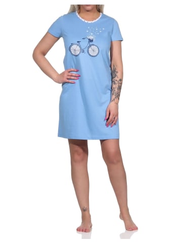NORMANN Kurz Nachthemd Bigshirt Fahrrad - 74784 in blau