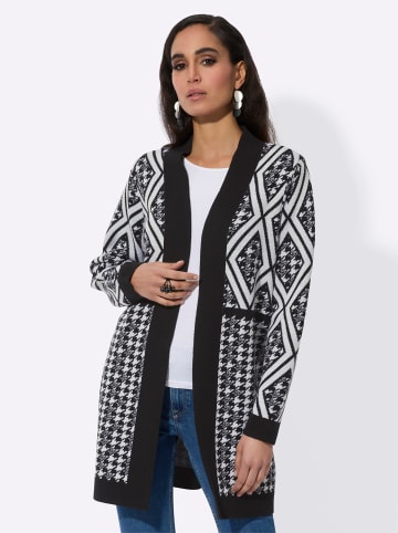 creation L Ajourstrickjacke in schwarz-ecru-gemustert