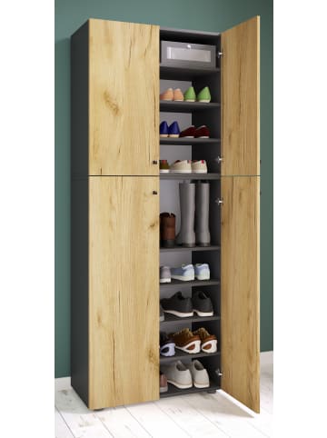 VCM  XXL Holz Großer Schuhschrank Schuhkommode Lona 9 in Anthrazit / Honig-Eiche