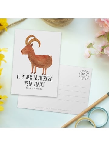Mr. & Mrs. Panda Ansichtskarte Sternzeichen Steinbock mit Spruch in Weiß