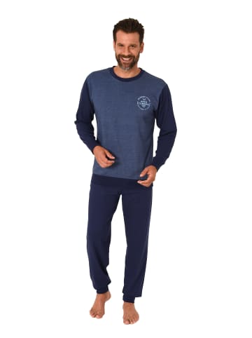 NORMANN Schlafanzug langarm Bündchen - 88820 in blau-mel.