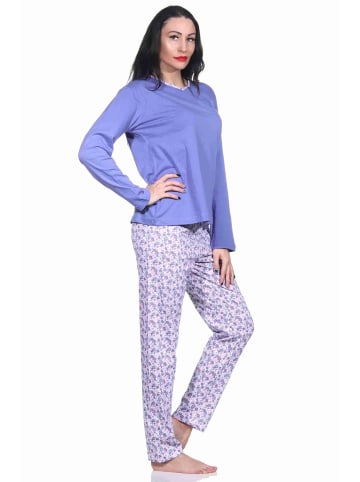 NORMANN langarm Schlafanzug Pyjama allover bedrucker Hose - 70609 in blau