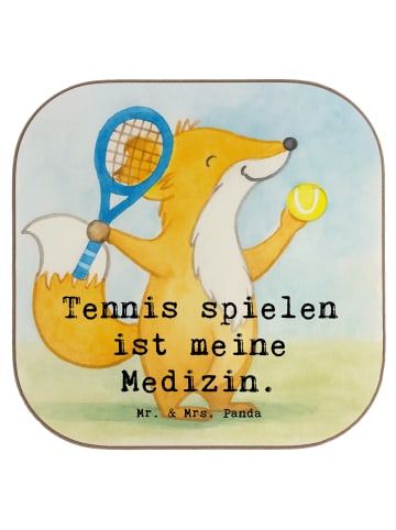 Mr. & Mrs. Panda Untersetzer für Gläser Fuchs Tennis spielen Des... in Weiß