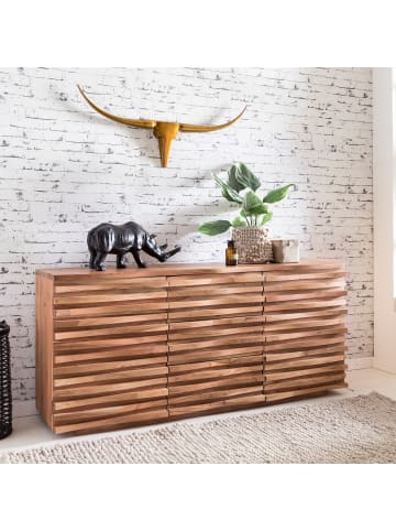 KADIMA DESIGN Sideboard Akazien-Massivholz, Natur-Baumkante, Landhaus-Stil, 160x75x43 cm