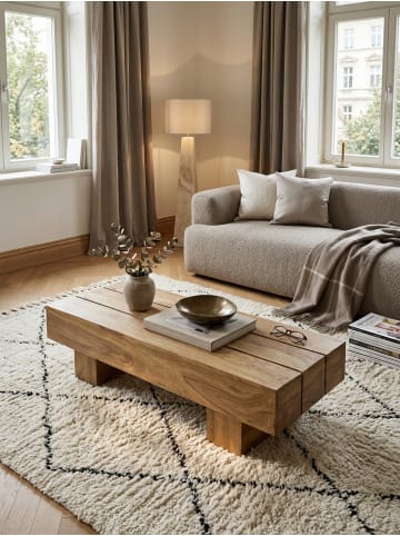 KADIMA DESIGN Couchtisch Akazie | Massivholz, 120cm, Landhaus, Dunkelbraun in Beige