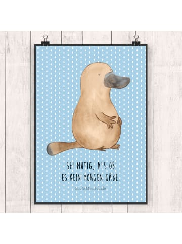 Mr. & Mrs. Panda Plakat Schnabeltier Mut mit Spruch in Blau Pastell