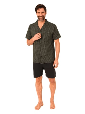 NORMANN kurzarm Schlafanzug Shorty Pyjama zum durchknöpfen in anthrazit1