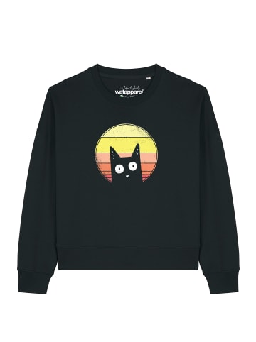 wat? Apparel Sweatshirt Sunset Cat in Schwarz