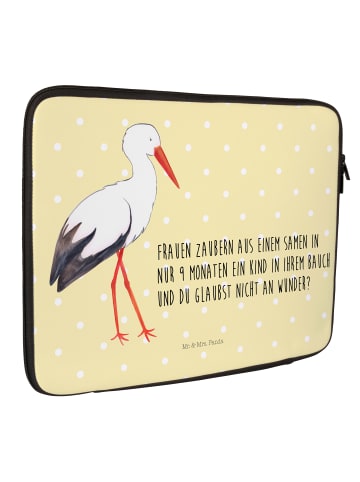 Mr. & Mrs. Panda Laptoptasche Storch mit Spruch in Gelb Pastell