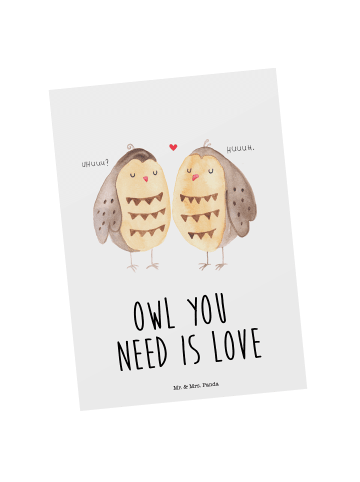 Mr. & Mrs. Panda Ansichtskarte Eulen Liebe mit Spruch in Weiß