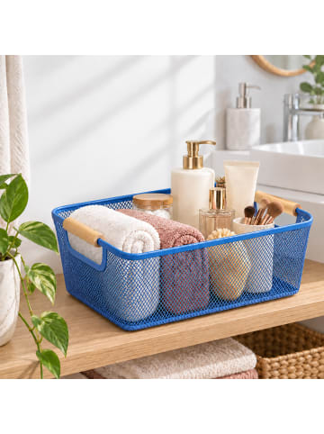 relaxdays Drahtkorb in Dunkelblau - (B)37 x (H)16,5 x (T)22,5 cm