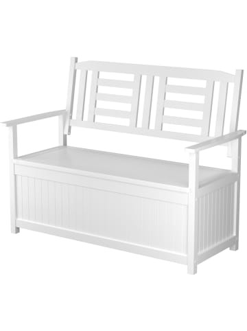 COSTWAY Gartenbank Holz mit Stauraum 123 x 68,5 x 96 cm in Weiß