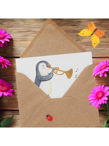 Mr. & Mrs. Panda Einladungskarte Engel Posaune mit Spruch in Weiß