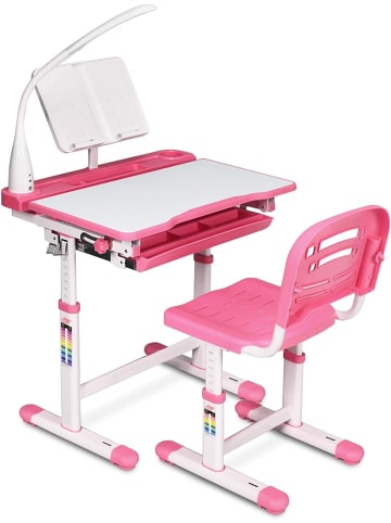 COSTWAY Kinderschreibtisch mit Lampe & Stuhl in Rosa