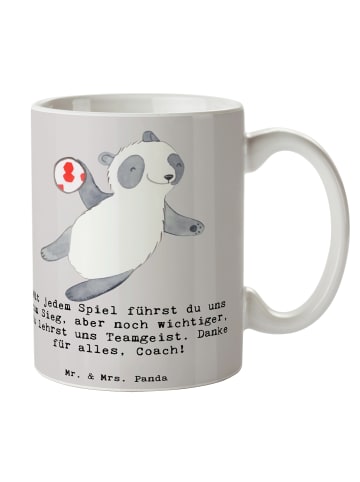 Mr. & Mrs. Panda Tasse Handball Trainerin Dankeschön mit Spruch in Grau Pastell