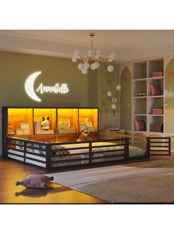 ABRIHOME Kinderbett Daybett mit Lattenrost und Brüstung 140 x 200 in Schwarz