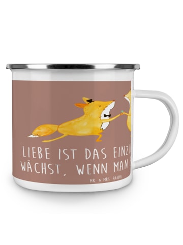 Mr. & Mrs. Panda Camping Emaille Tasse Eheversprechen Liebe Teil... in Braun Pastell