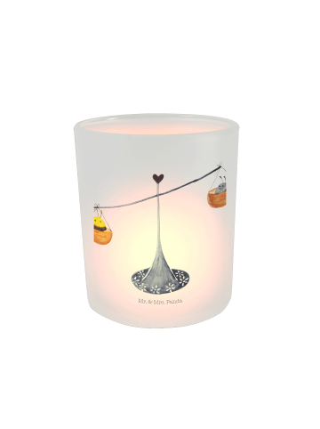 Mr. & Mrs. Panda Windlicht aus Glas Sternzeichen Waage ohne Spruch in Transparent