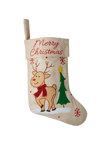 tectake Nikolausstiefel in Jute-Optik mit Rentier-Motiv 26 x 36,5 cm, beige