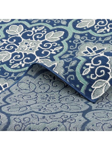 Pergamon In & Outdoor Teppich Carpetto Fliesenoptik in Blau