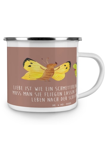 Mr. & Mrs. Panda Emaille Tasse Scheidung Neuanfang mit Spruch in Braun Pastell