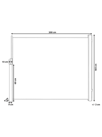 Beliani Seitenmarkise DORIO in Grau/Silber - (W) 305 x (H) 160 x (L) 9 cm