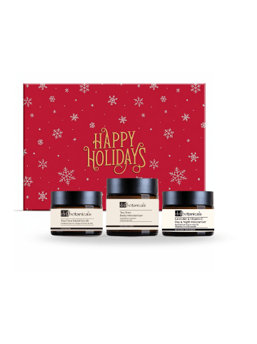 Dr Botanicals 3tlg Set Gesichtsscrub, Tages- und Nachtcreme, Teebaumöl Körpercreme