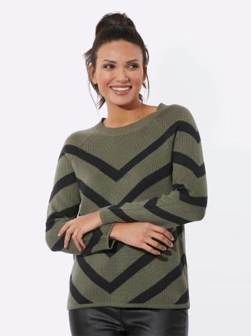 Sieh an! Jacquard-Pullover in khaki-schwarz-gemustert