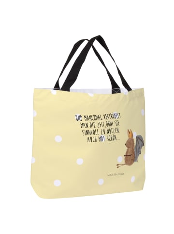 Mr. & Mrs. Panda Strandtasche Fledermaus Sitzen mit Spruch in Gelb Pastell