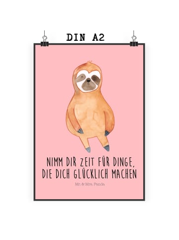 Mr. & Mrs. Panda Bild Faultier Zufrieden mit Spruch in Rot Pastell