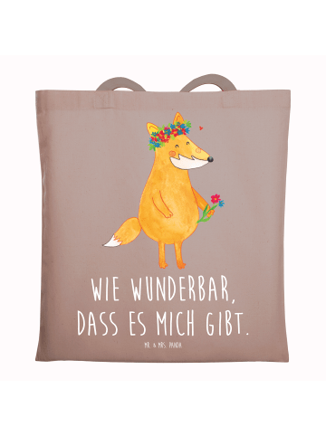 Mr. & Mrs. Panda Tote Bag Fuchs Blumen mit Spruch in Braun Pastell