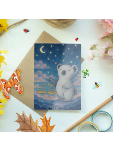 Mr. & Mrs. Panda Grußkarte Waage Astrologie Design ohne Spruch in Weiß