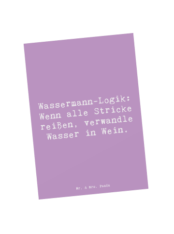 Mr. & Mrs. Panda Postkarte Spruch Wassermann Logik mit Spruch in Lavendeltraum