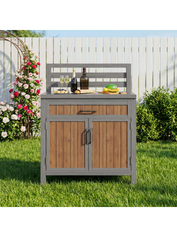 ABRIHOME Gartenschrank in Braun Holz mit Arbeitsfläche Schublade Verstellbaren Regalen