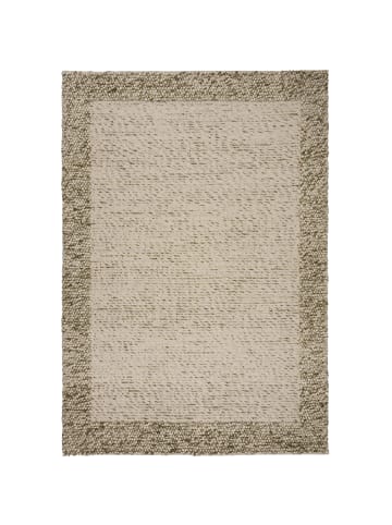 KADIMA DESIGN Teppich Kurzflor Unifarben, Bordüre, Robuster Woll-Mix in Grün-Natur