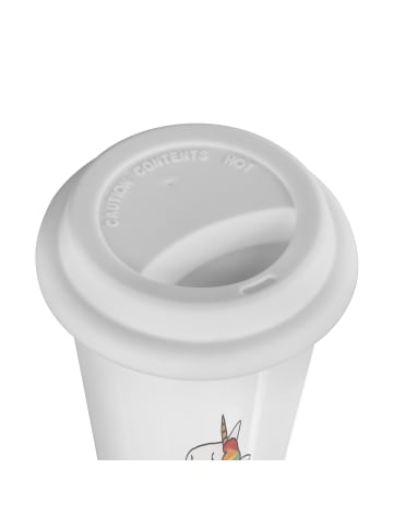 Mr. & Mrs. Panda ToGo Kaffeebecher Einhorn Blümchentail mit Spruch in Weiß