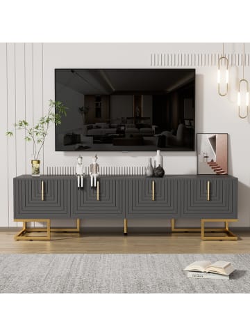 ABRIHOME TV Schrank in Grau mit strukturierter Tür goldenen Griffen und Füßen