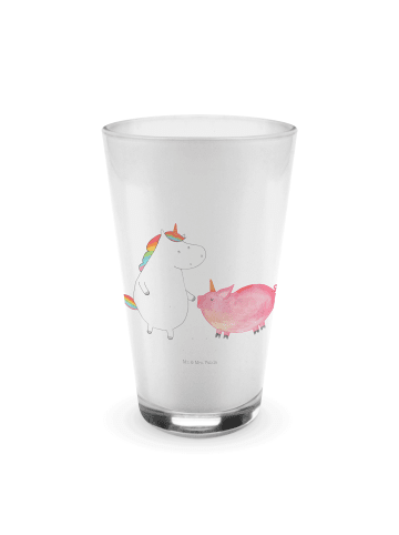 Mr. & Mrs. Panda Latte Macchiato Glas Einhorn Schwein ohne Spruch in Transparent