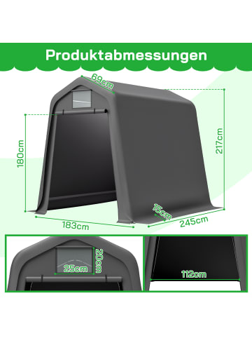 ABRIHOME Gerätehaus in Grau 245x183x217 cm wasserdicht mit Rolltor für Fahrrad Carport