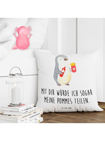 Mr. & Mrs. Panda Kopfkissen Pinguin Pommes mit Spruch in Weiß