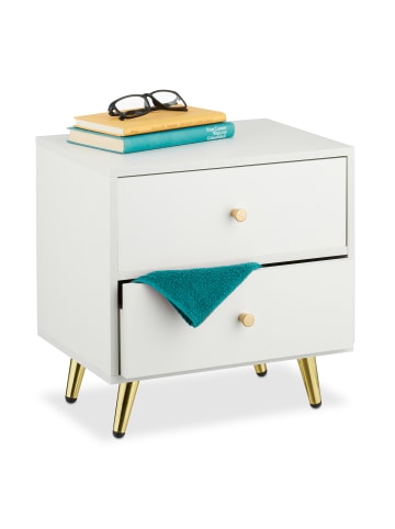 relaxdays 1 x Nachttisch in Weiß/ Gold - (B)40 x (H)41,5 x (T)32,5 cm