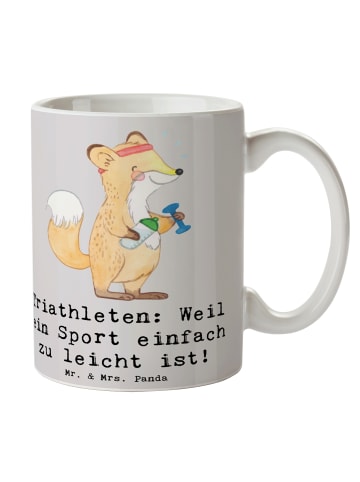 Mr. & Mrs. Panda Kaffeebecher Triathlon Helden mit Spruch in Grau Pastell