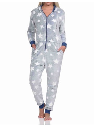 NORMANN Schlafanzug Jumpsuit Overall Sterne Coralfleece - 76732 in blau