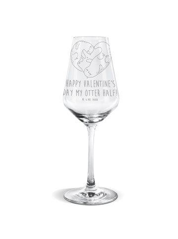 Mr. & Mrs. Panda Weißwein Glas Otter Valentine mit Spruch in Transparent
