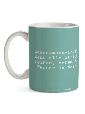 Mr. & Mrs. Panda Cappuccinotasse Spruch Wassermann Logik mit Spruch in Meeresbrise