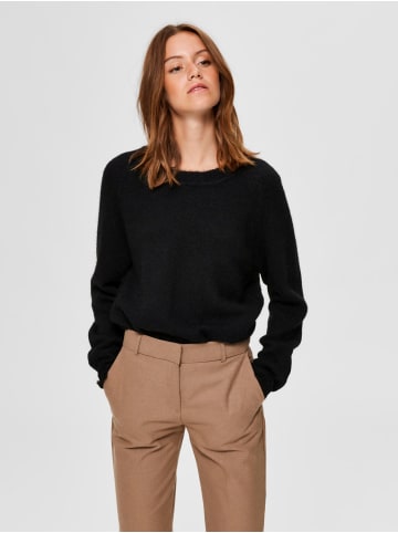 SELECTED FEMME Strick Pullover SLFLULU Wollpullover Rundhals Sweater in Schwarz