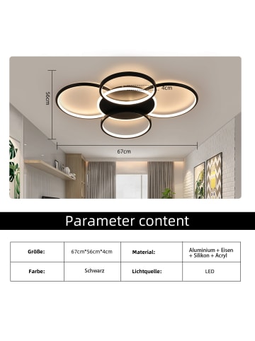 ZMH Deckenleuchte LED in schwarz 5-flammige Ringe dimmbar 70W L 67cm