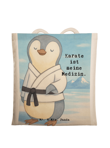 Mr. & Mrs. Panda Jutebeutel Pinguin Karate Design mit Spruch in Weiß